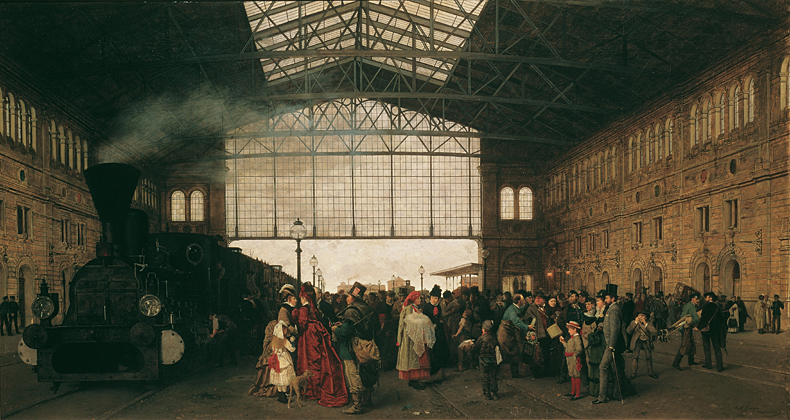 1875, Karl Karger - Ankunft eines Zuges am Nordwestbahnhof in Wien
